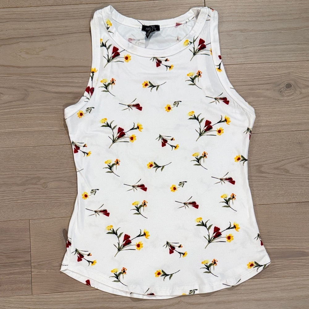 Rue21 Floral Tank Top - White with Red and Yellow